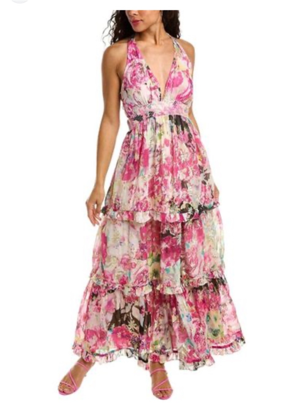 Rococo Sand x REVOLVE Pink & Black Floral Tiered Halter Maxi Dress NWT - Picture 4 of 11